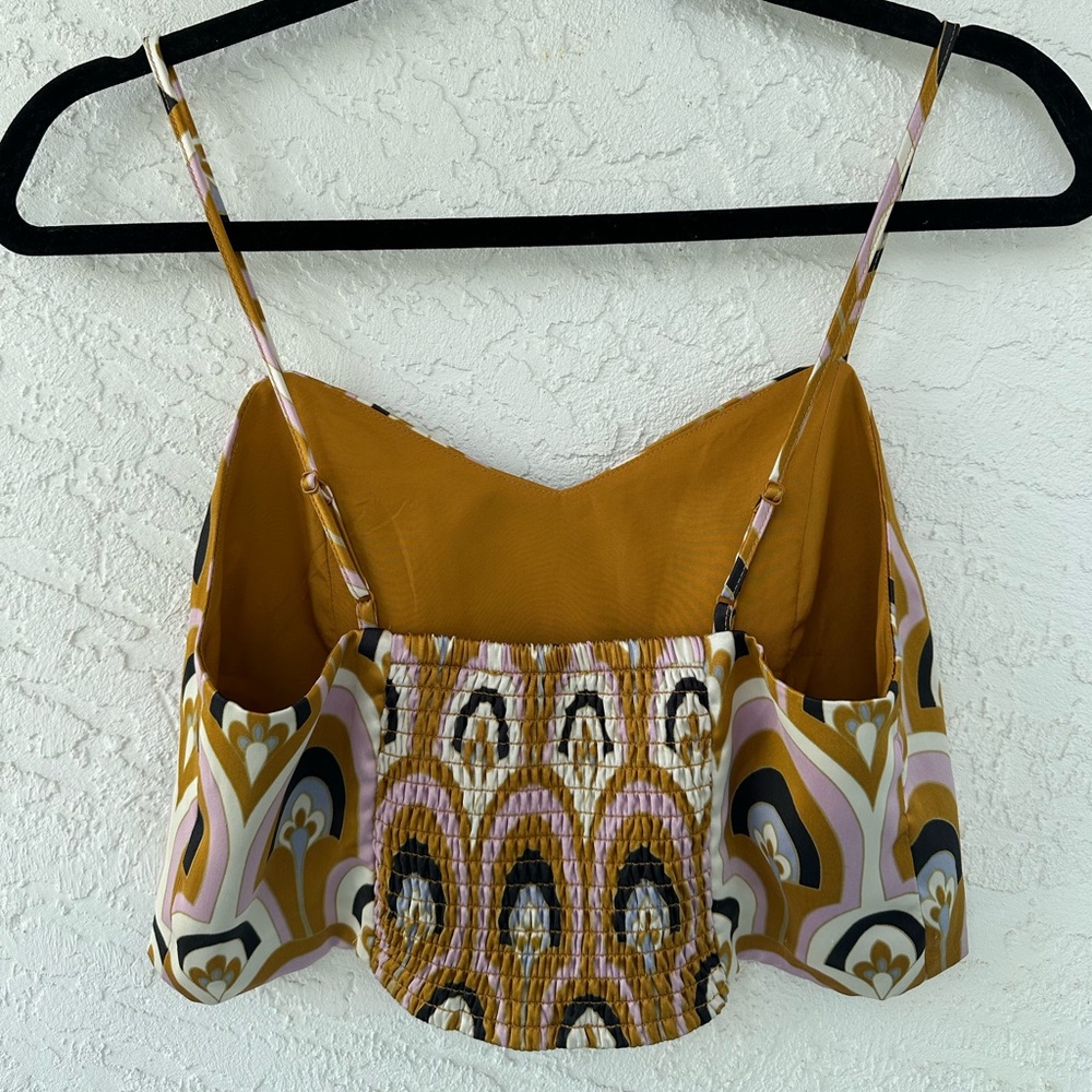 House of Harlow Smocked Crop Top Boho Art Deco Gold Pink Retro Festival Medium - Picture 2 of 6